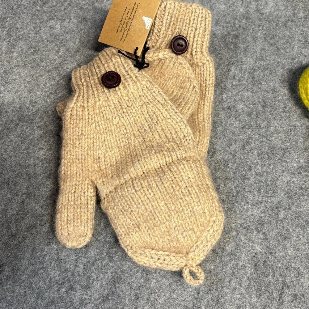 Andes Gifts Alpaca Cozy Knit mitten  Gloves - Cream marbled mitten gloves